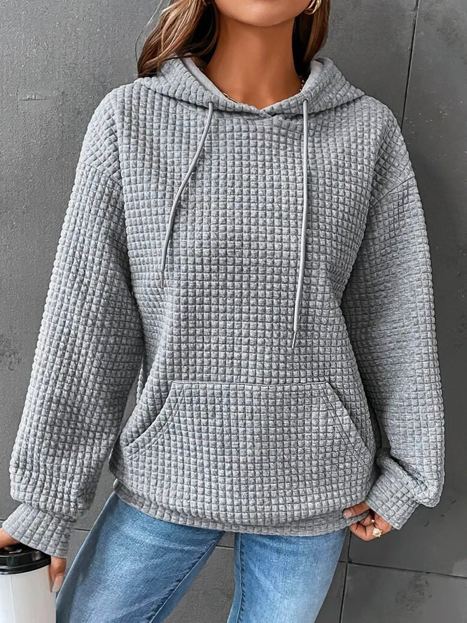 Sudadera de Punto Waffle Cómoda para Mujer con Capucha de Cordón, Manga Larga y Estilo Oversize Relajado