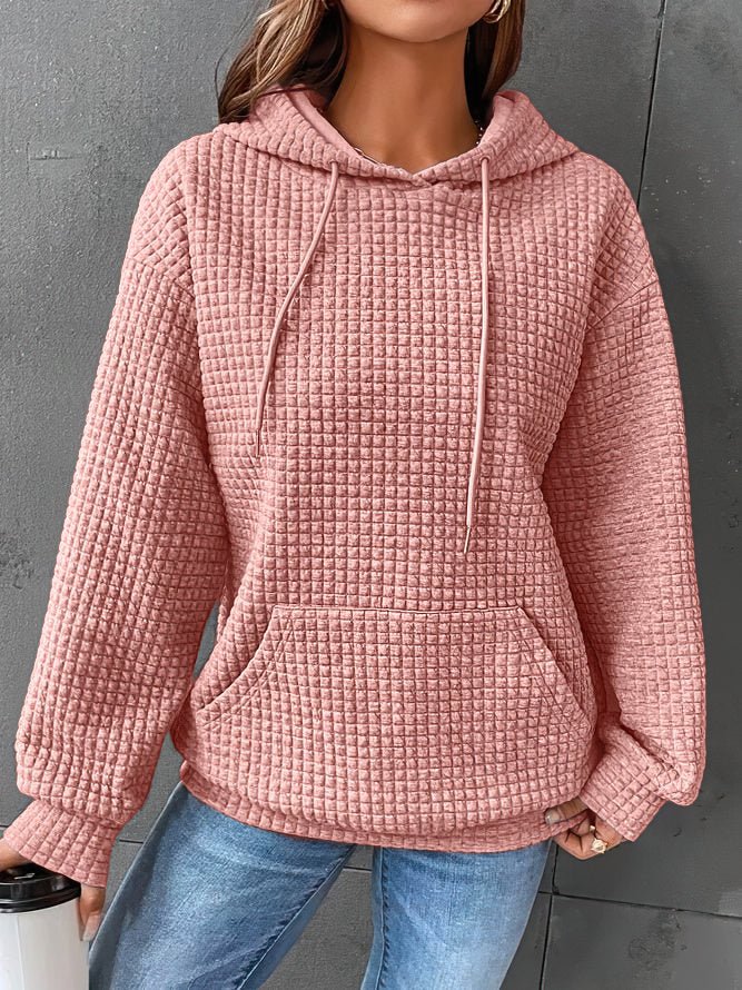 Sudadera de Punto Waffle Cómoda para Mujer con Capucha de Cordón, Manga Larga y Estilo Oversize Relajado