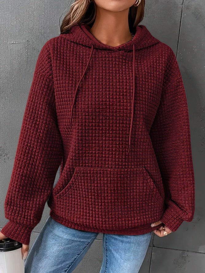 Sudadera de Punto Waffle Cómoda para Mujer con Capucha de Cordón, Manga Larga y Estilo Oversize Relajado