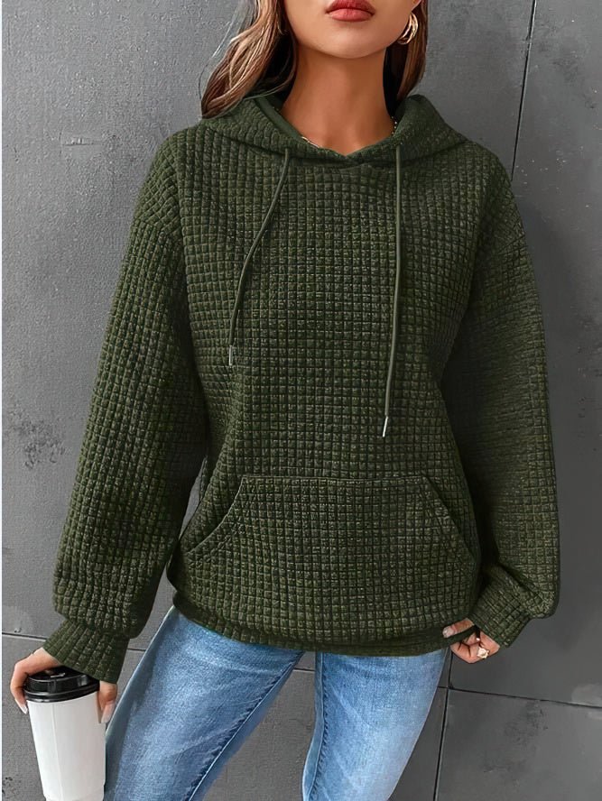 Sudadera de Punto Waffle Cómoda para Mujer con Capucha de Cordón, Manga Larga y Estilo Oversize Relajado