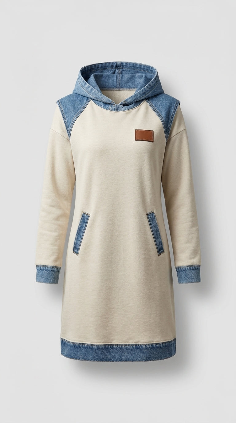 Vestido Sudadera con Capucha y Paneles a Contraste