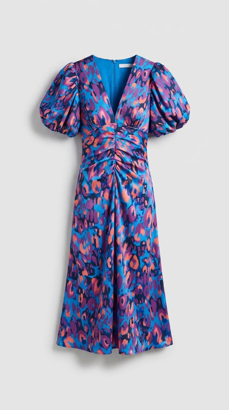 Vestido Colorido con Mangas Plisadas – Elegancia Cómoda