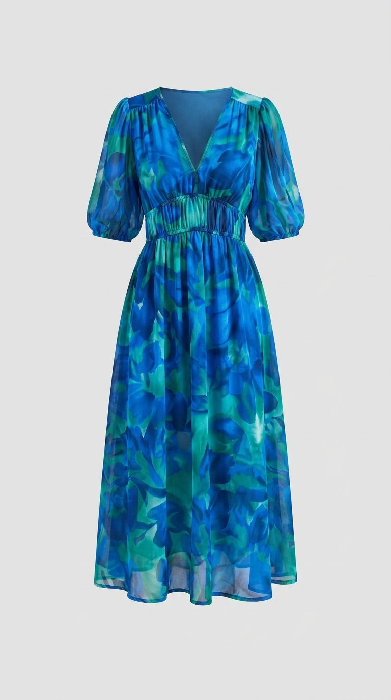 Vestido Colorido Con Cuello En V Para Mujer