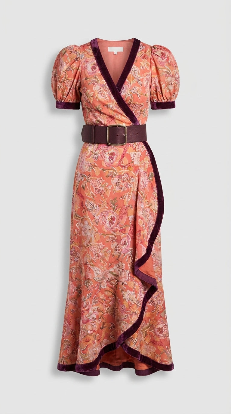Vestido Maxi Rosa Elegante de Manga Corta