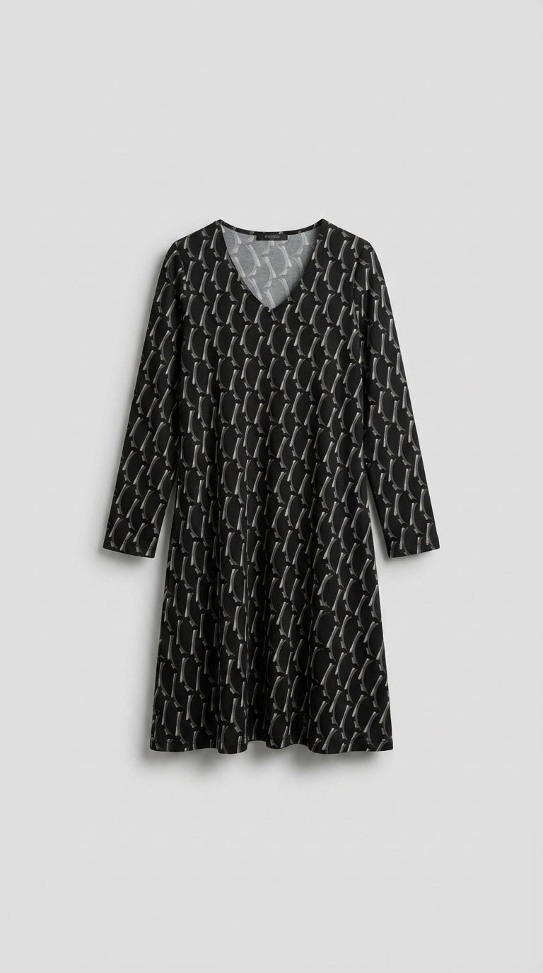 Vestido Cuadros Con Escote En V Y Manga Larga