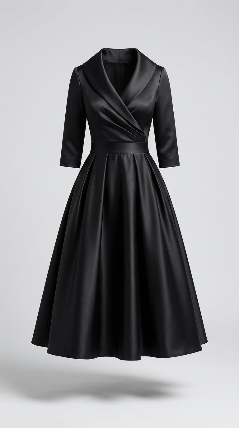 Vestido Midi de Satén Vintage con Escote Drapeado