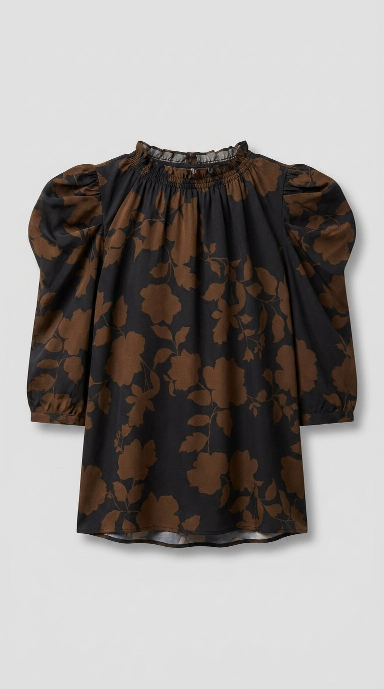 Blusa De Mujer Con Manga Abullonada Y Volantes