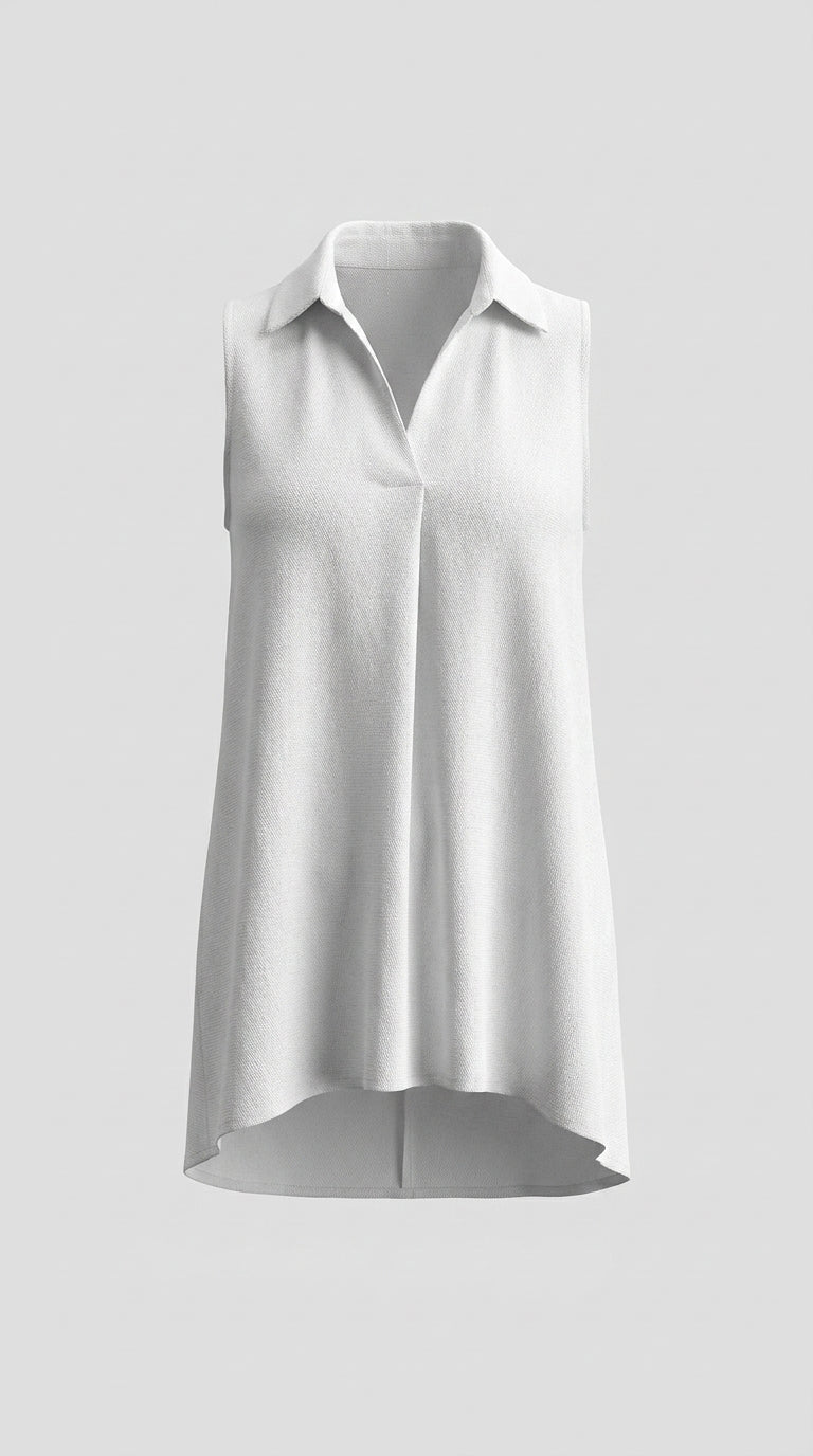 Blusa Sin Mangas Con Volantes y Cuello Solapa
