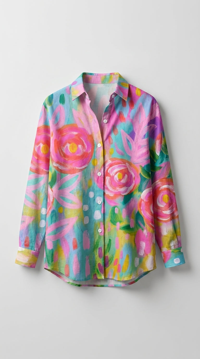 Blusa Colorida Con Estampado Artístico y Ajuste Cómodo