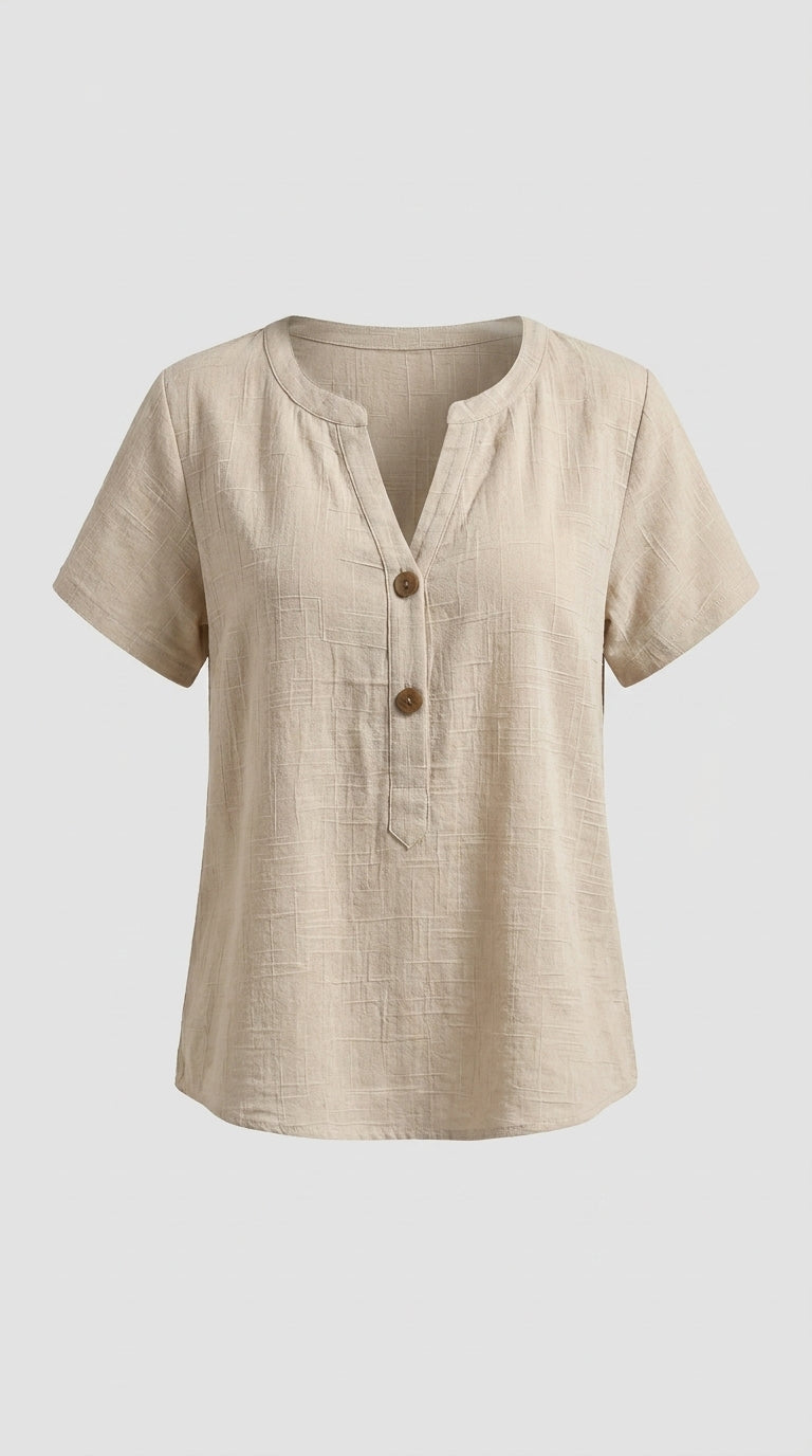 Blusa Elegante con Escote en V y Botones de Madera