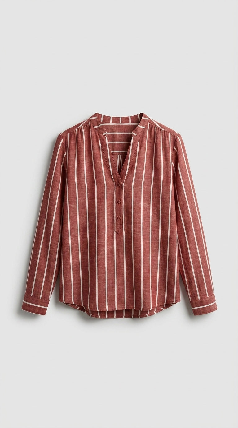Blusa De Mujer A Rayas Elegante De Corte Recto
