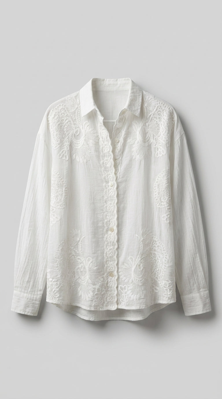 Blusa De Encaje Bordado Elegante Para Mujer