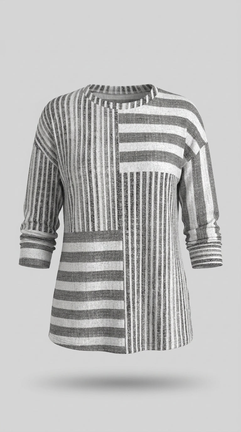 Blusa Patchwork de Rayas para Mujer Estilo Casual