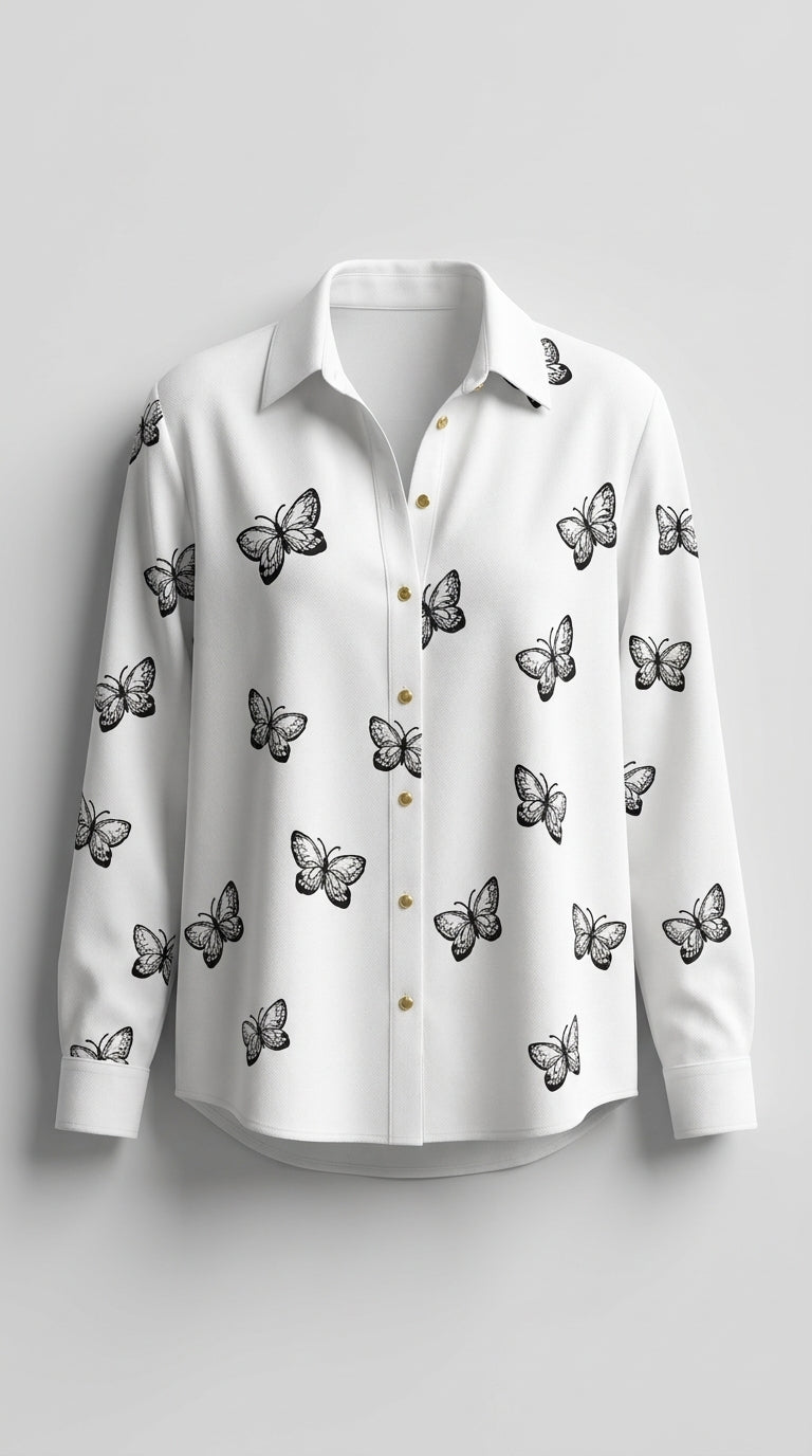 Blusa Holgada con Estampado de Mariposas Femenina