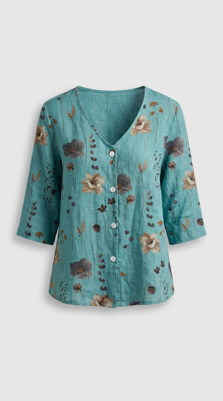 Blusa Floral Elegante con Escote en V Relajado