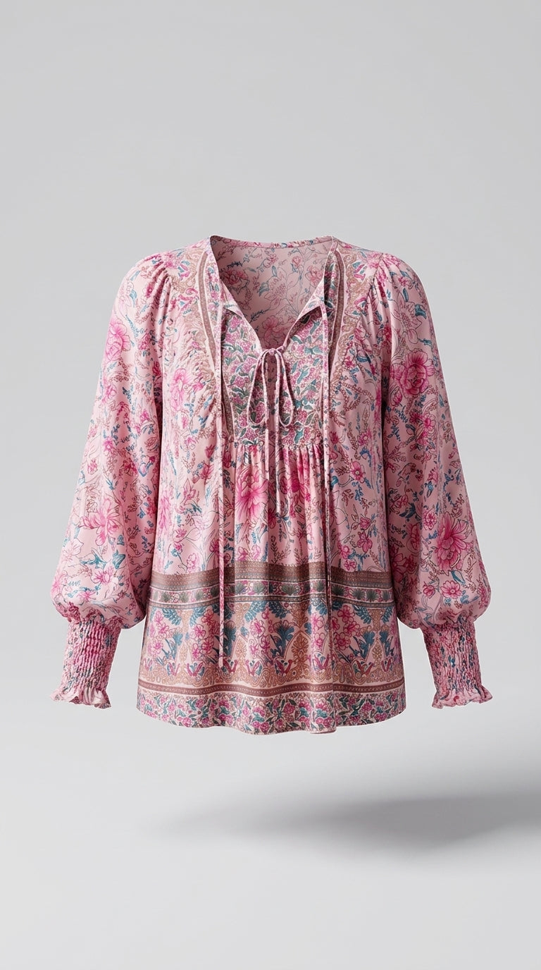 Blusa Floral Elegante de Mujer con Corte Fluido