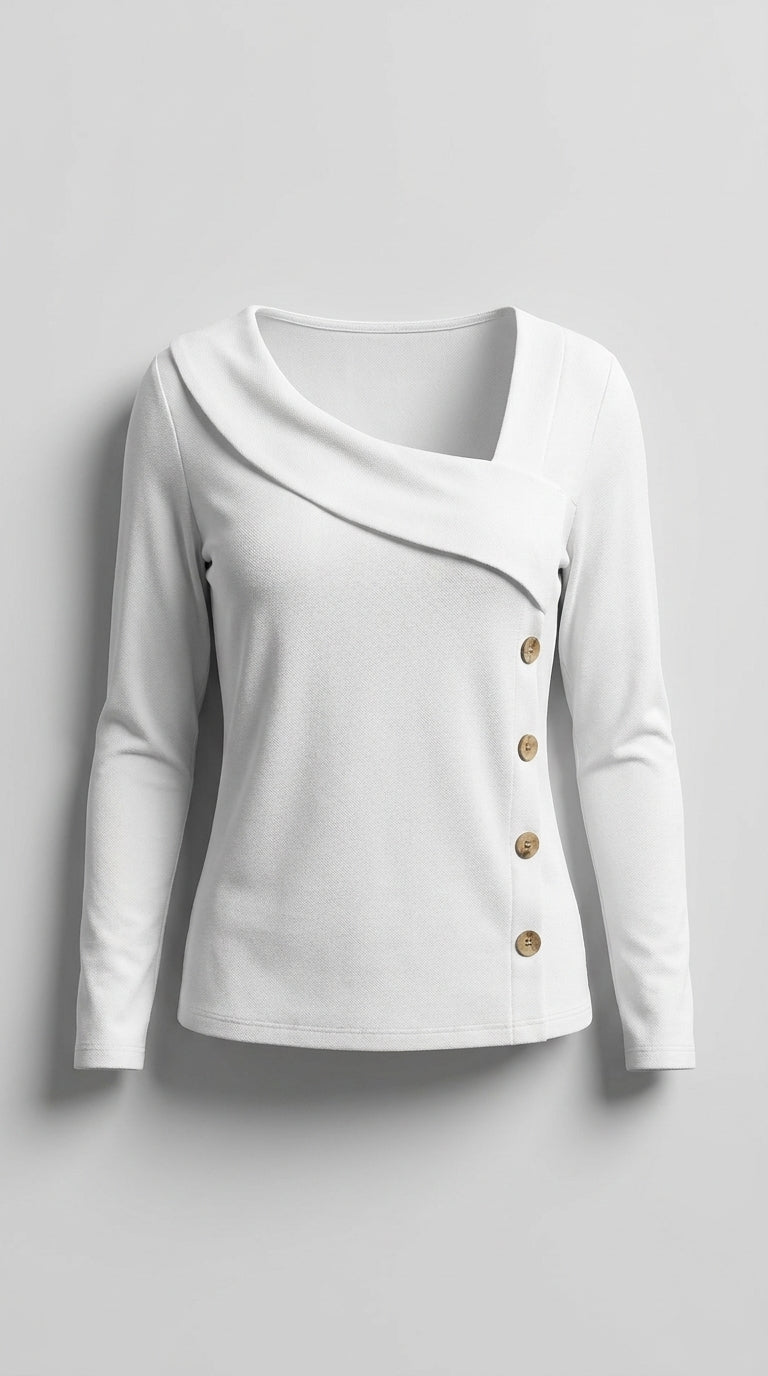 Blusa De Mujer De Manga Larga Con Cuello Asimétrico