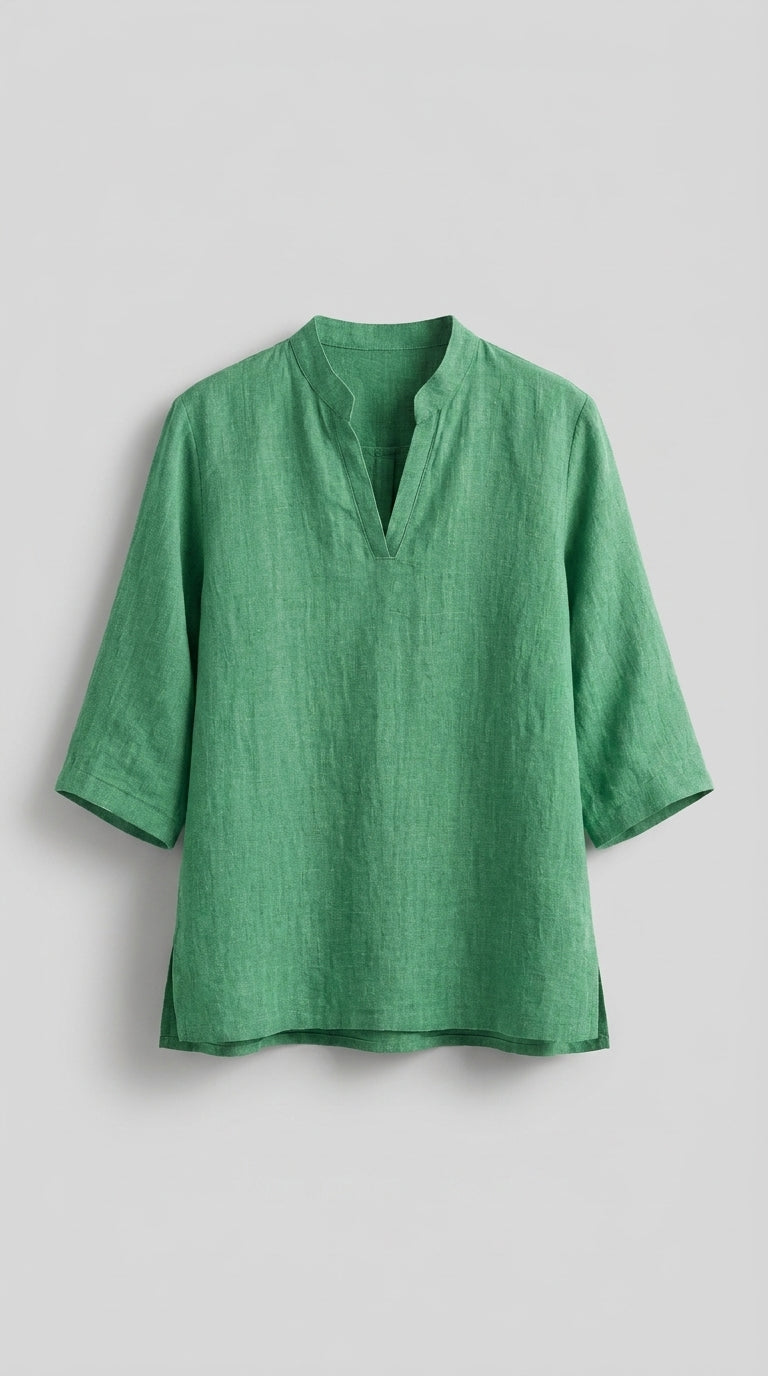 Blusa De Lino De Mujer Con Cuello En V Relajado