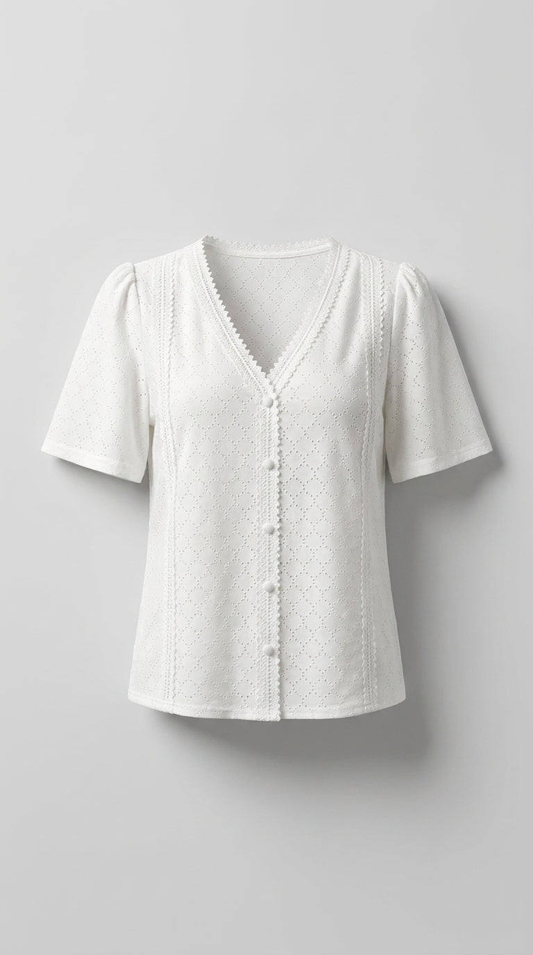 Blusa De Mujer De Manga Corta Con Escote En V