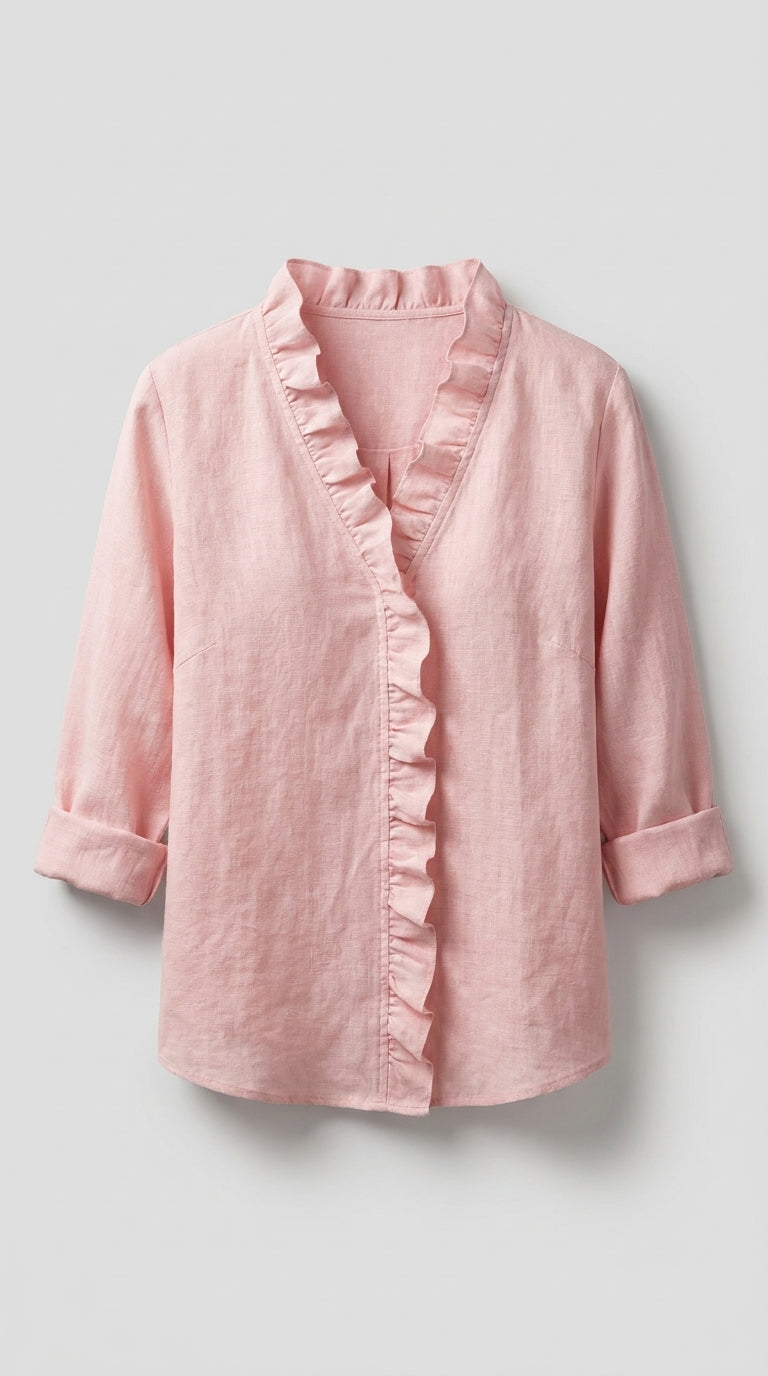 Blusa Elegante con Escote en V y Volantes Delicados