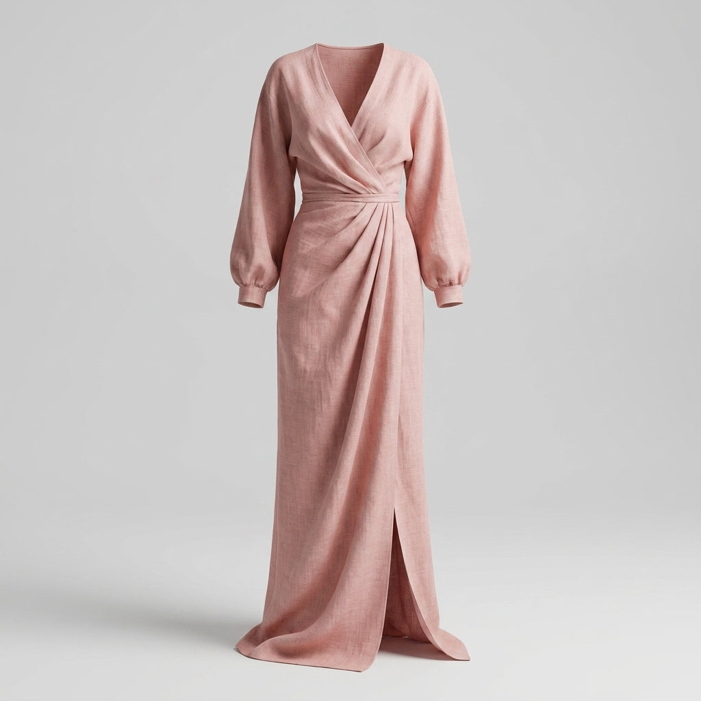 Nina | Vestido Maxi Minimalista de Lino Rosa