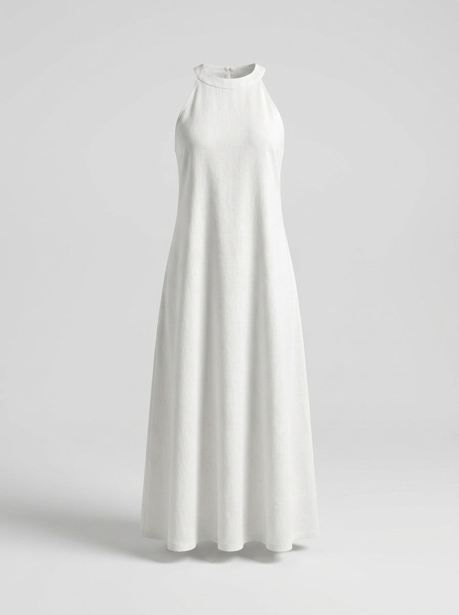Jimena | Vestido Midi de Lino con Cuello Mao
