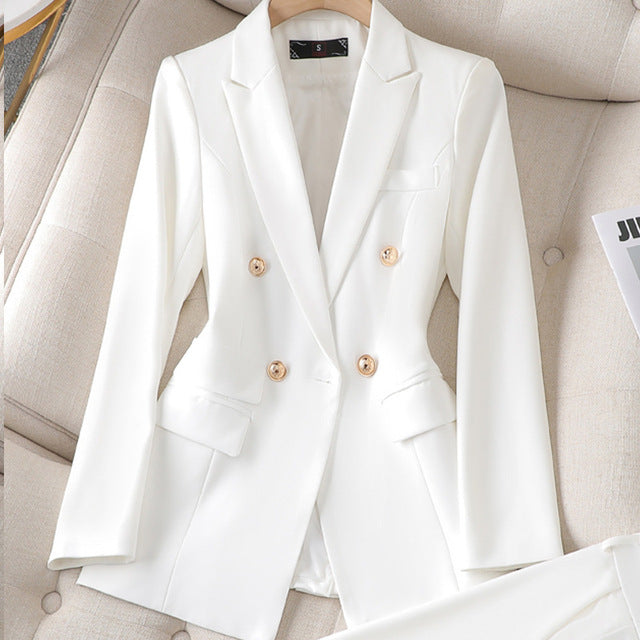 Conjunto elegante de blazer de sastrería para mujer con cuello de solapa, manga larga, pantalón de pierna ancha y diseño de dos piezas