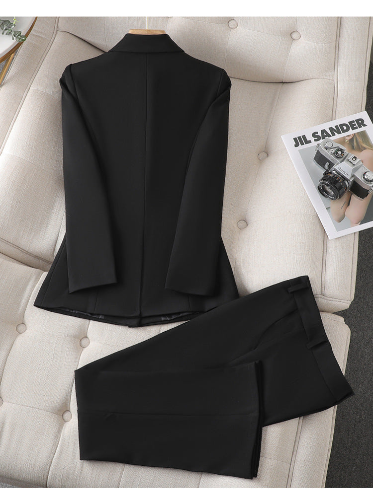 Conjunto elegante de blazer de sastrería para mujer con cuello de solapa, manga larga, pantalón de pierna ancha y diseño de dos piezas