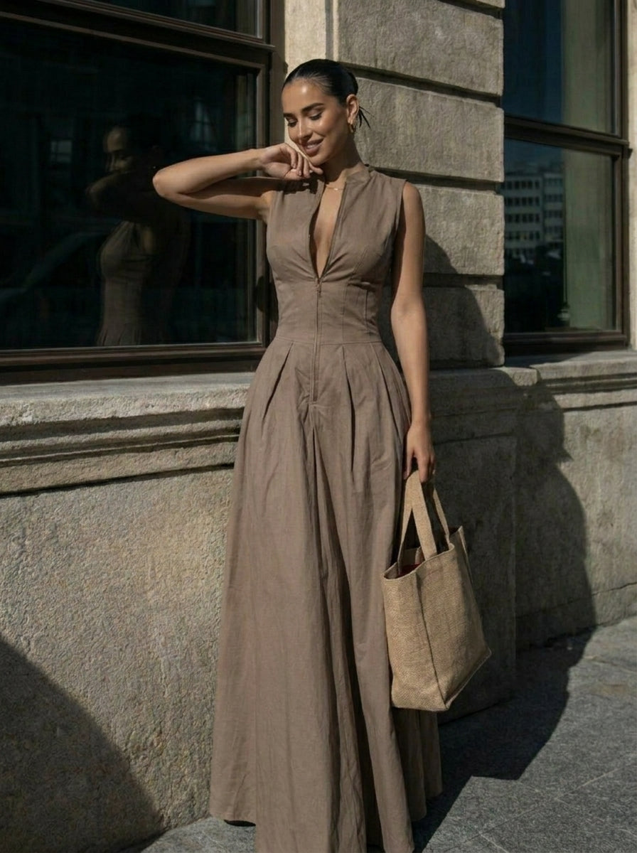 Vestido Entallado con Cremallera y Falda Fluida
