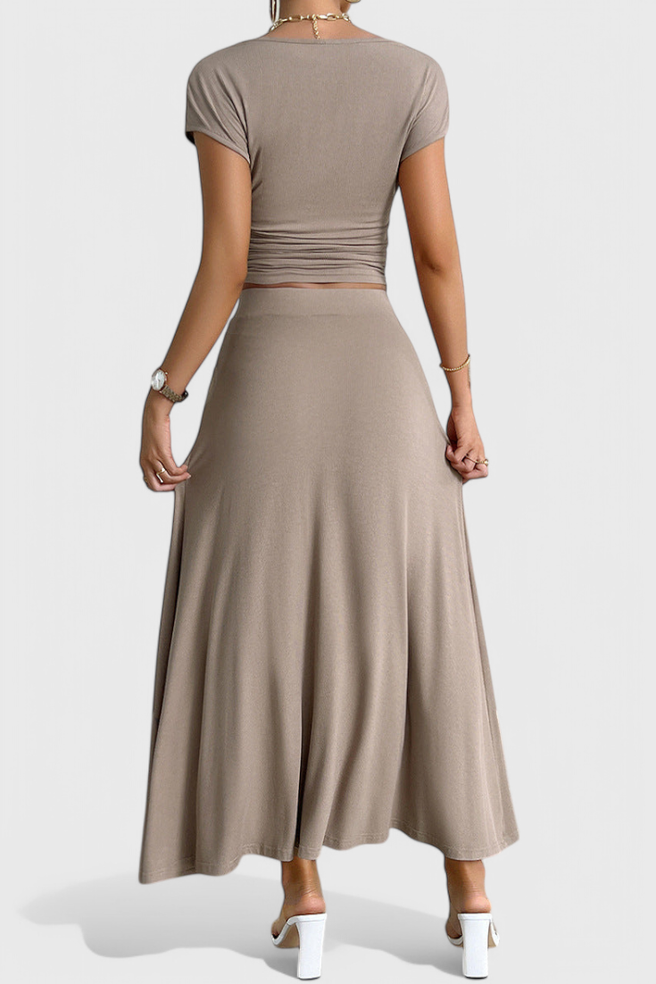 Conjunto de top corto fruncido y falda fluida a juego Anastasia