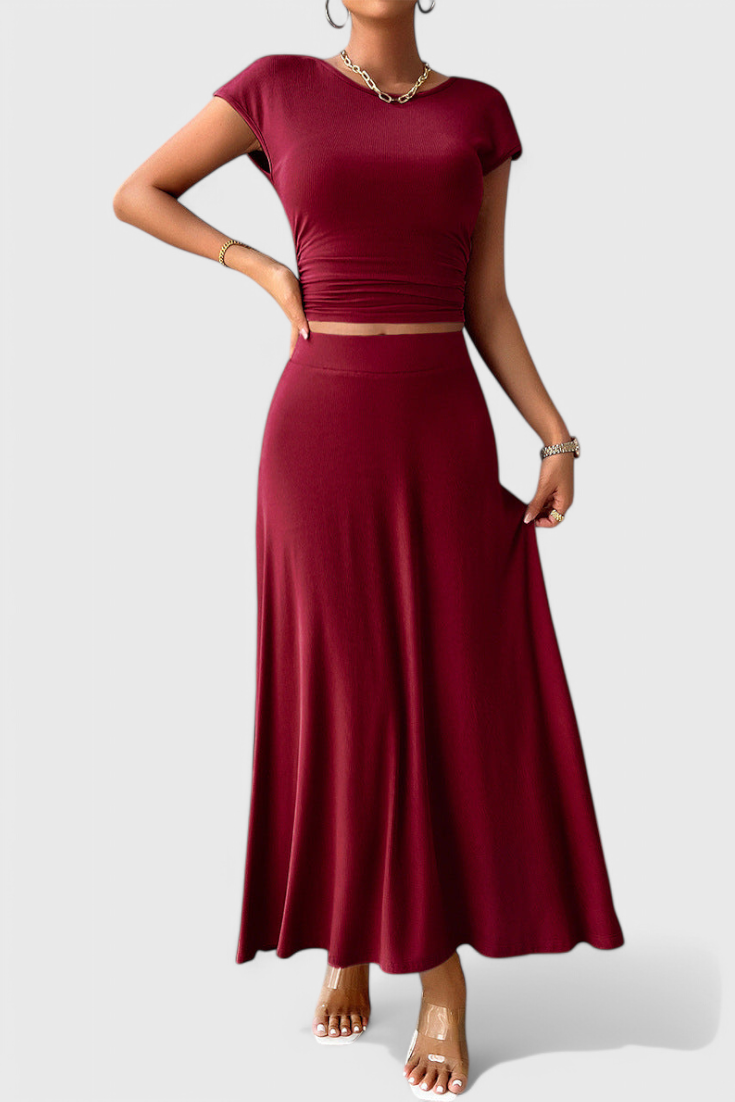 Conjunto de top corto fruncido y falda fluida a juego Anastasia