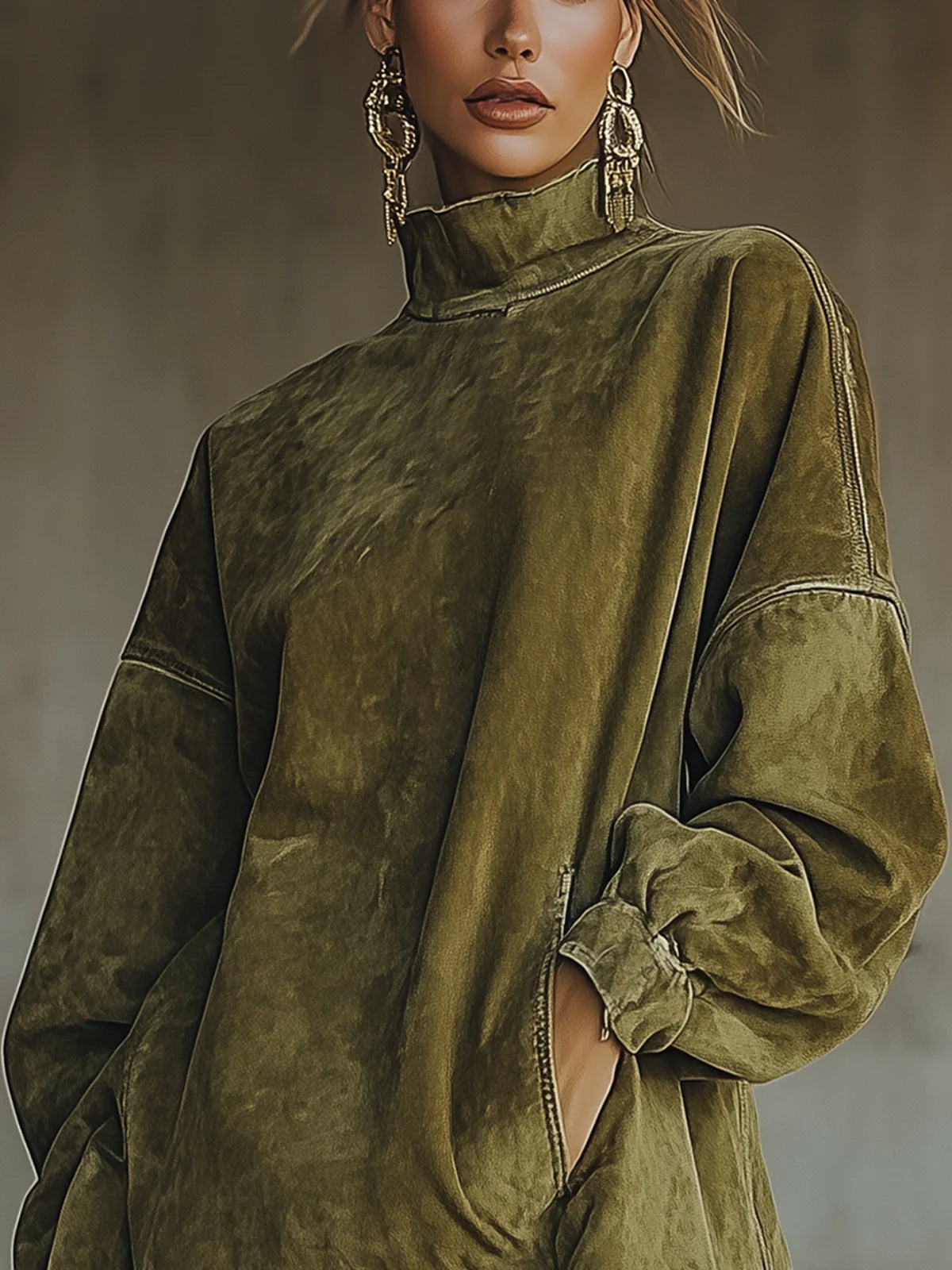 Darcie | Vestido de ante con flecos y cuello alto
