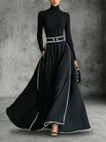 Vestido Maxi Negro Entallado con Cuello Alto Elegante