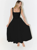 Vestido Midi Elegante con Escote Cuadrado Fluido