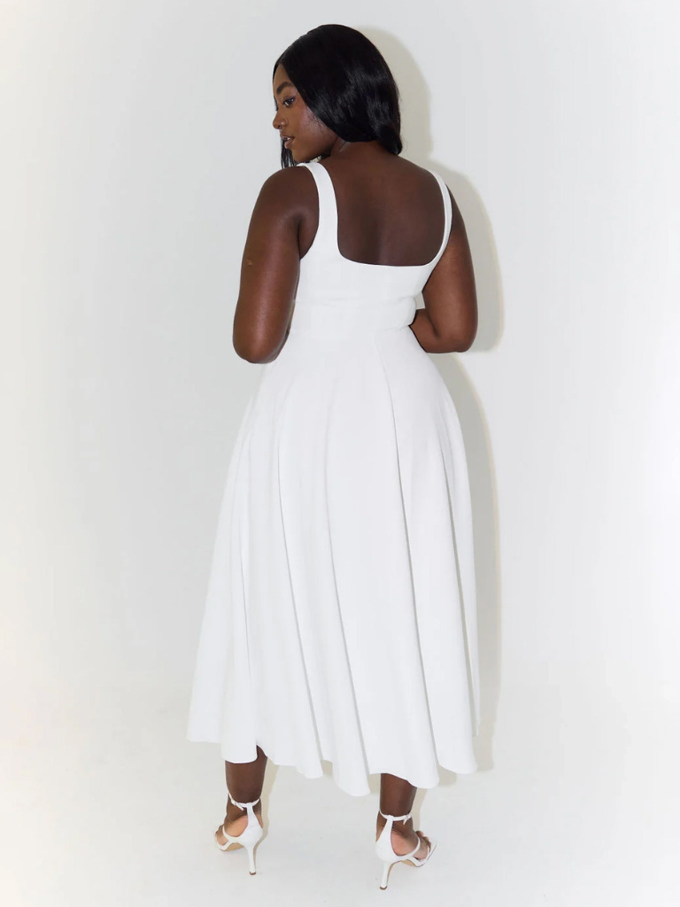 Vestido Midi Elegante con Escote Cuadrado Fluido