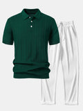 Conjunto Polo Punto Jacquard a Rayas y Pantalón Recto