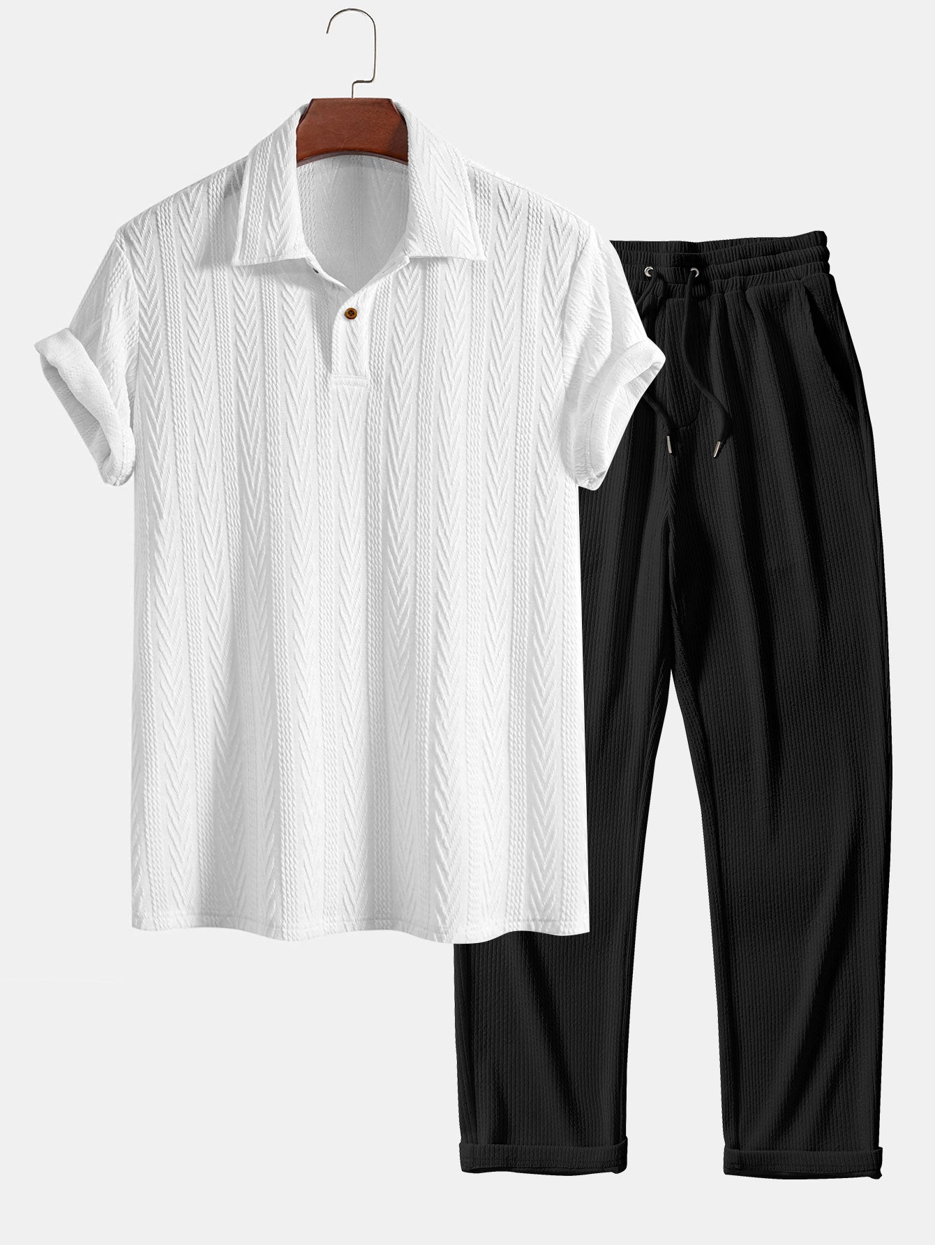 Conjunto Polo Jacquard Manga Corta y Pantalón Recto