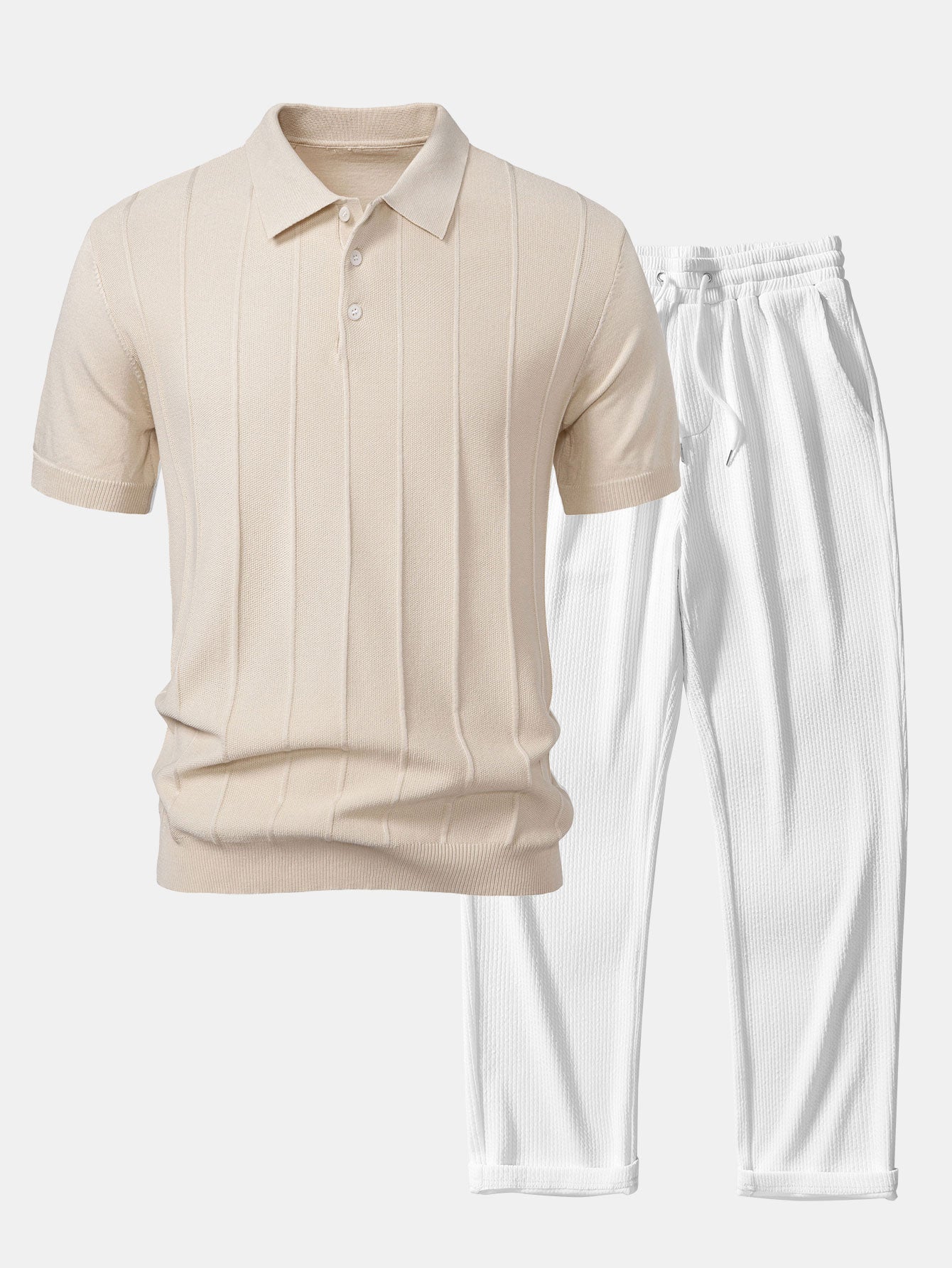 Conjunto Polo Punto Jacquard a Rayas y Pantalón Recto
