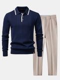 Conjunto Polo Jacquard de Punto y Pantalón Slim Entallado