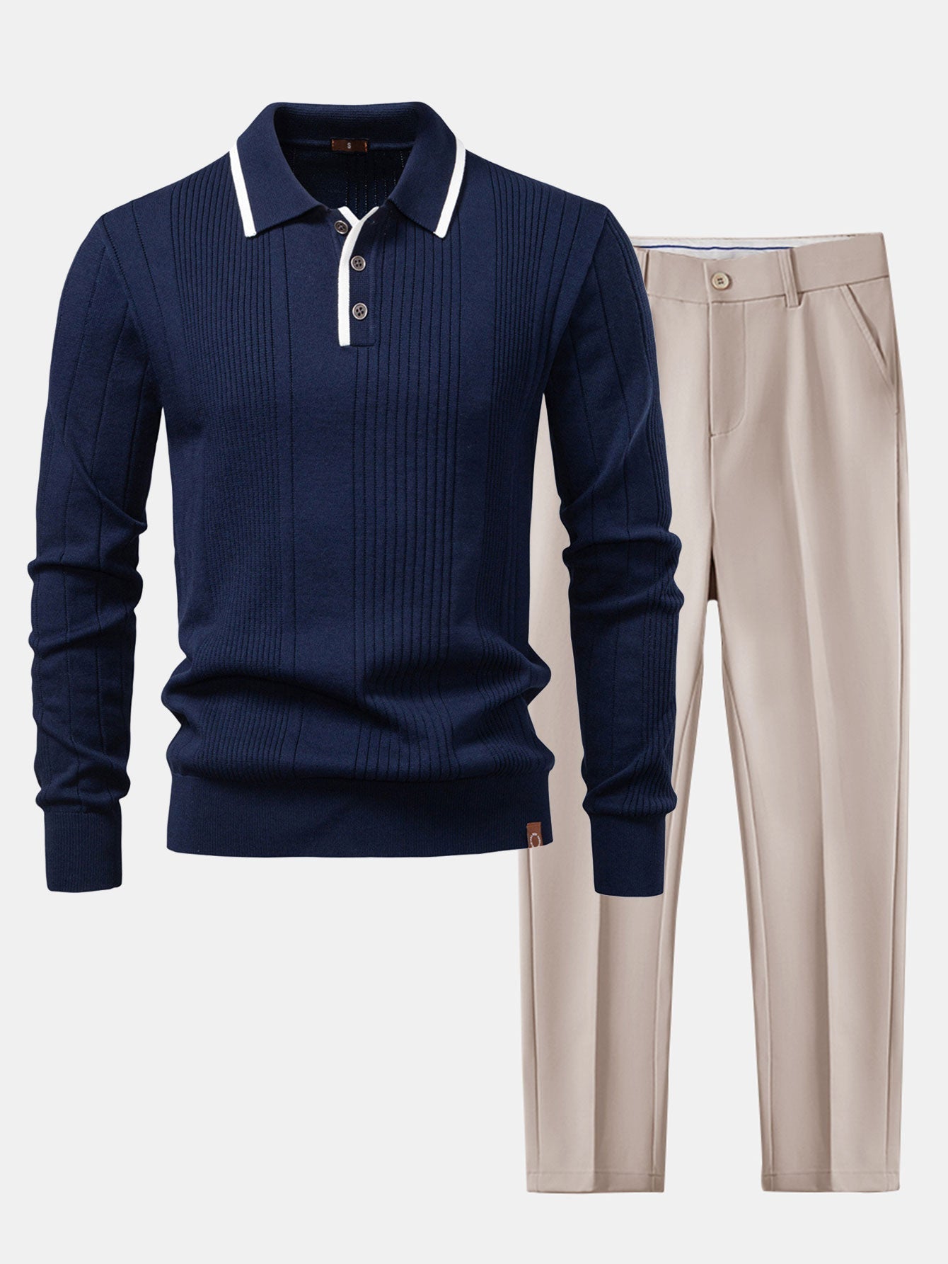 Conjunto Polo Jacquard de Punto y Pantalón Slim Entallado