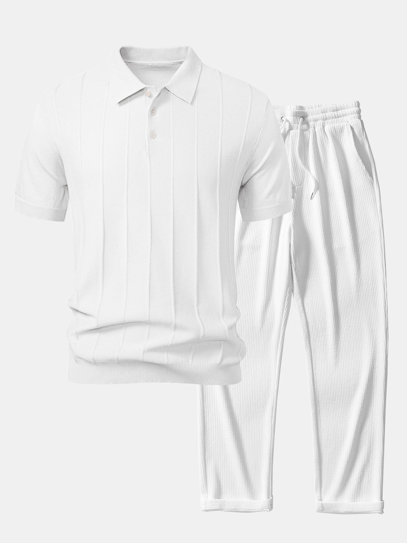 Conjunto Polo Punto Jacquard a Rayas y Pantalón Recto
