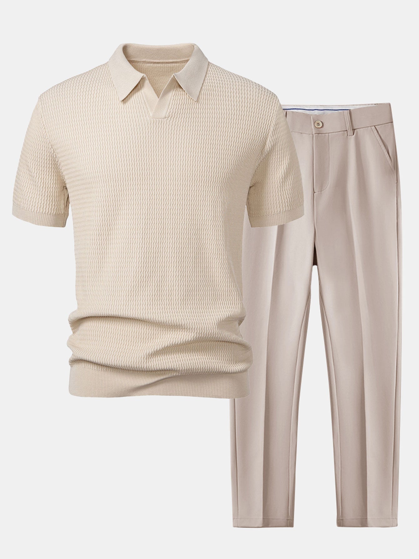 Conjunto Polo Tejido Jacquard y Pantalón Slim Tapered