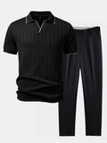 Conjunto Polo Jacquard Geométrico y Pantalón Slim Elegante