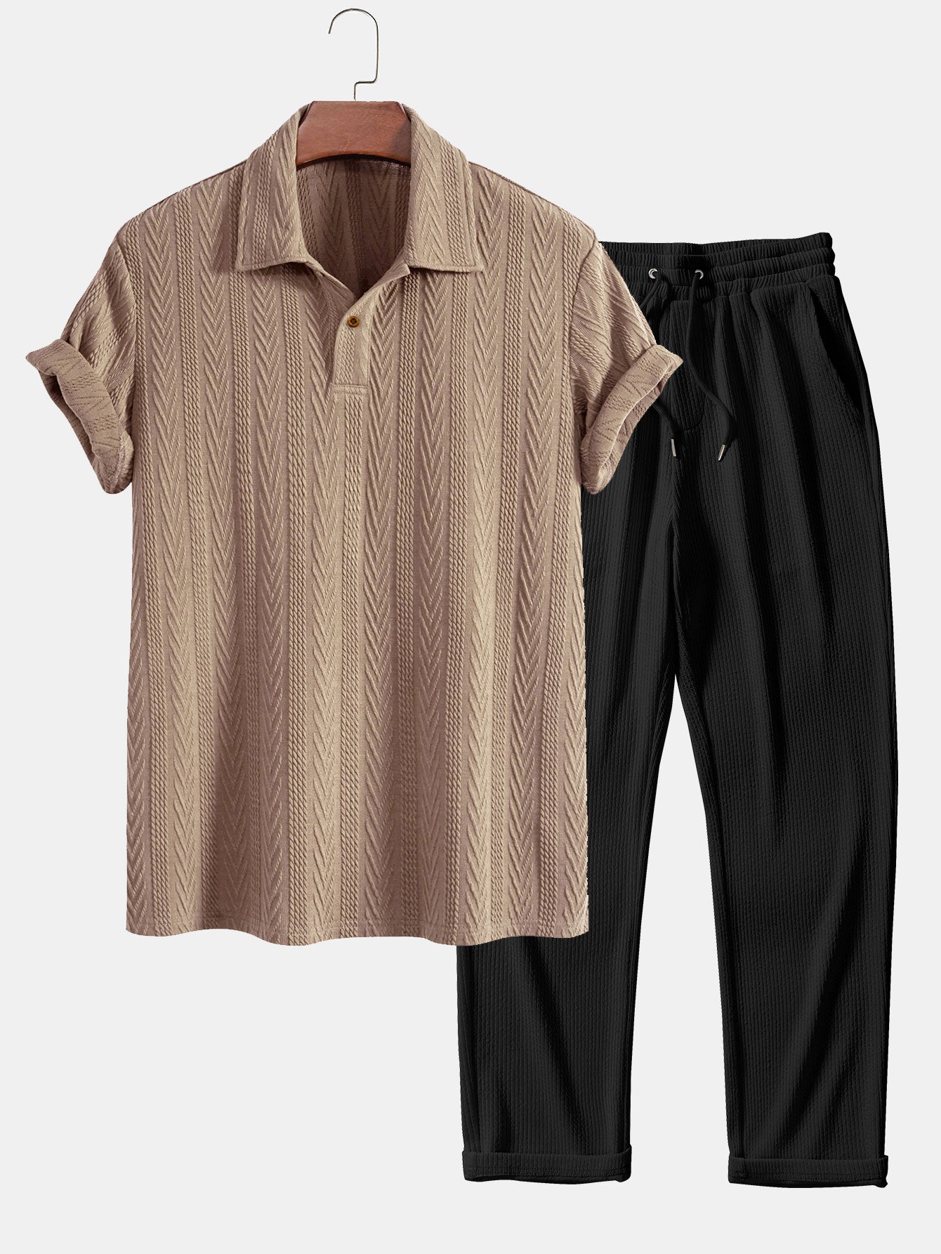 Conjunto Polo Jacquard Manga Corta y Pantalón Recto