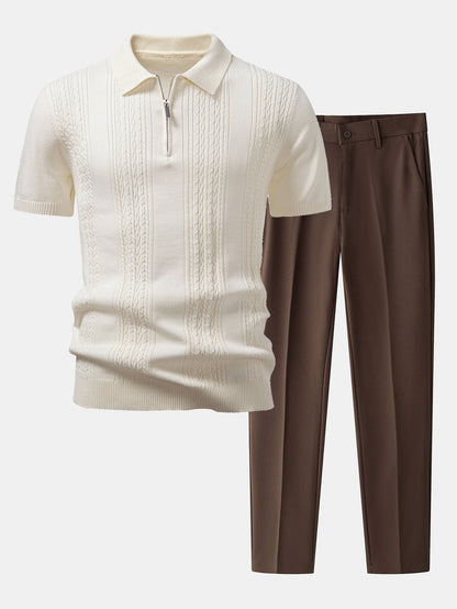 Conjunto Polo Jacquard con Cremallera y Pantalón Slim