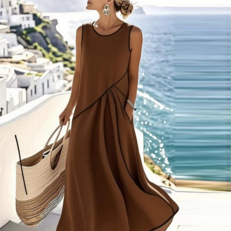 Vestido Midi Playa Mujer Escote en V Estilo Bohemio