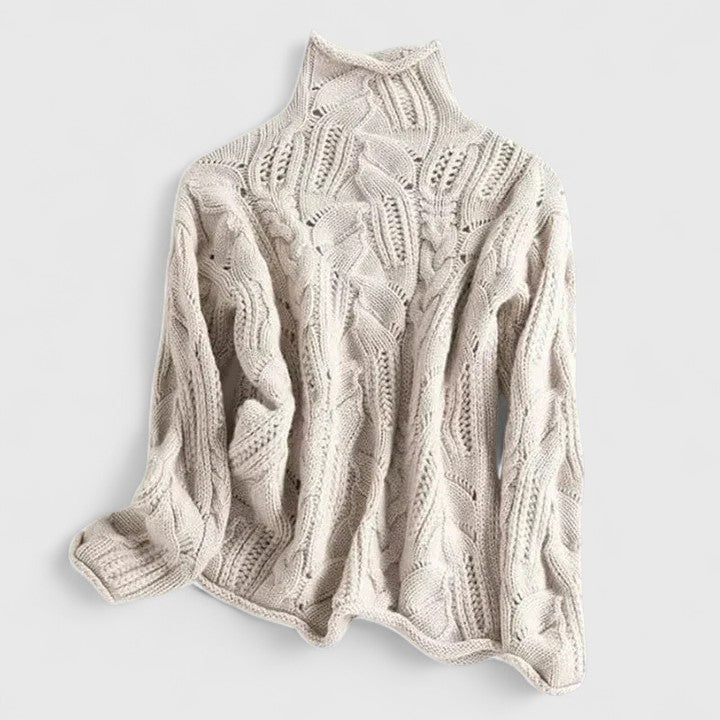 Sudadera de Punto Trenzado Cómoda para Mujer con Cuello Alto, Manga Larga y Estilo Oversize Relajado