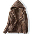 Sudadera de Forro Polar Borreguito Cómoda para Mujer con Capucha, Manga Larga, Cremallera Delantera y Estilo Oversize Relajado