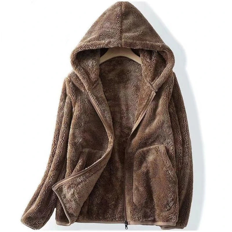 Sudadera de Forro Polar Borreguito Cómoda para Mujer con Capucha, Manga Larga, Cremallera Delantera y Estilo Oversize Relajado