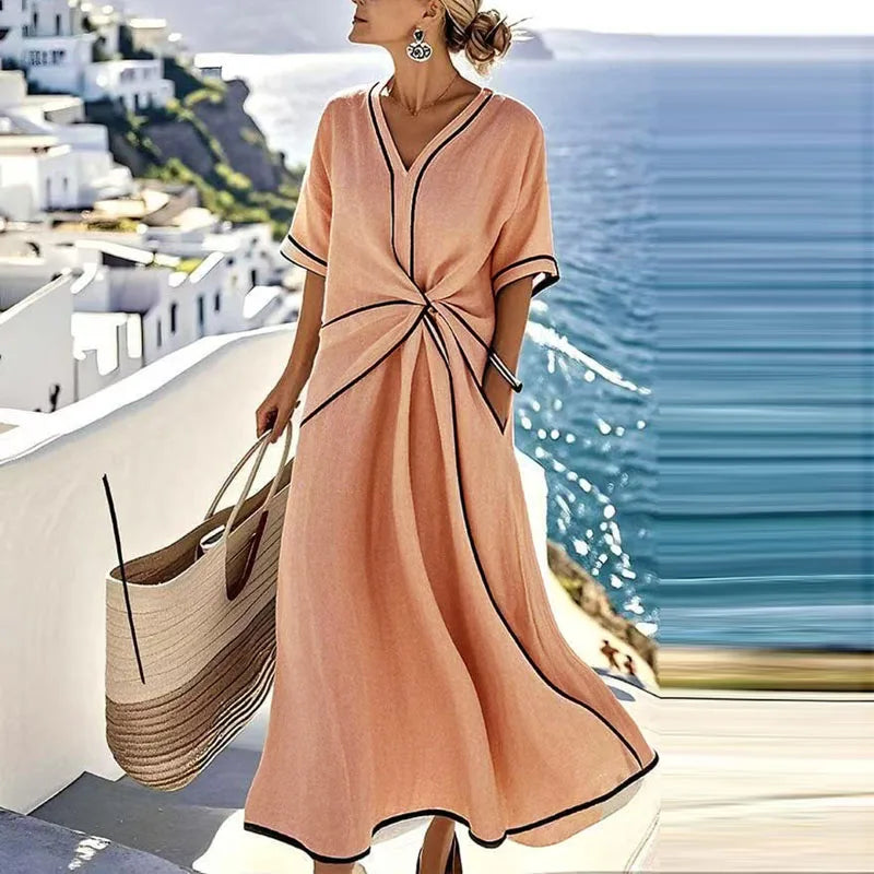 Vestido Midi Playa Mujer Escote en V Estilo Bohemio